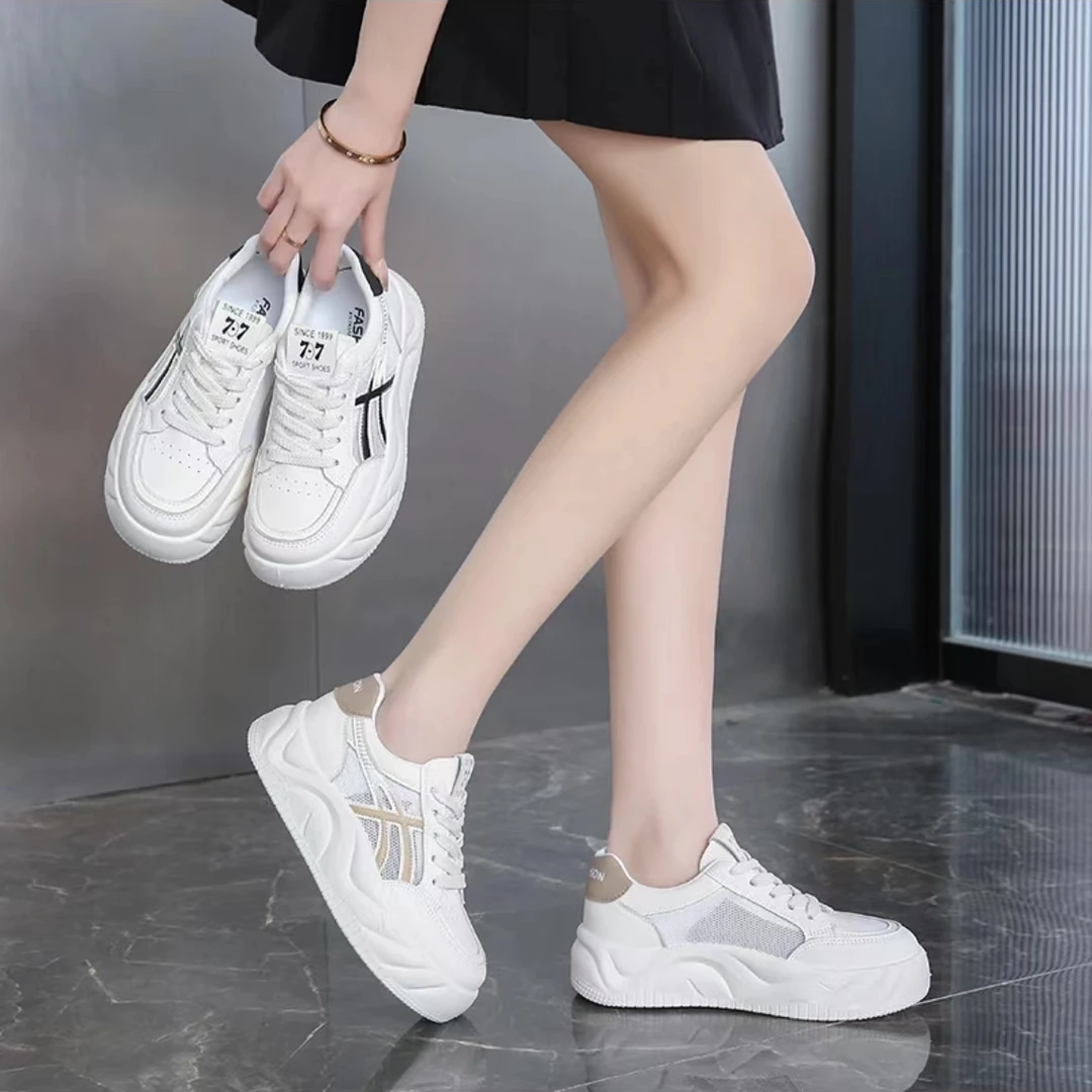 厚底板鞋女鞋单鞋运动鞋小白鞋时尚百搭夏季皮软底平底网面630-1