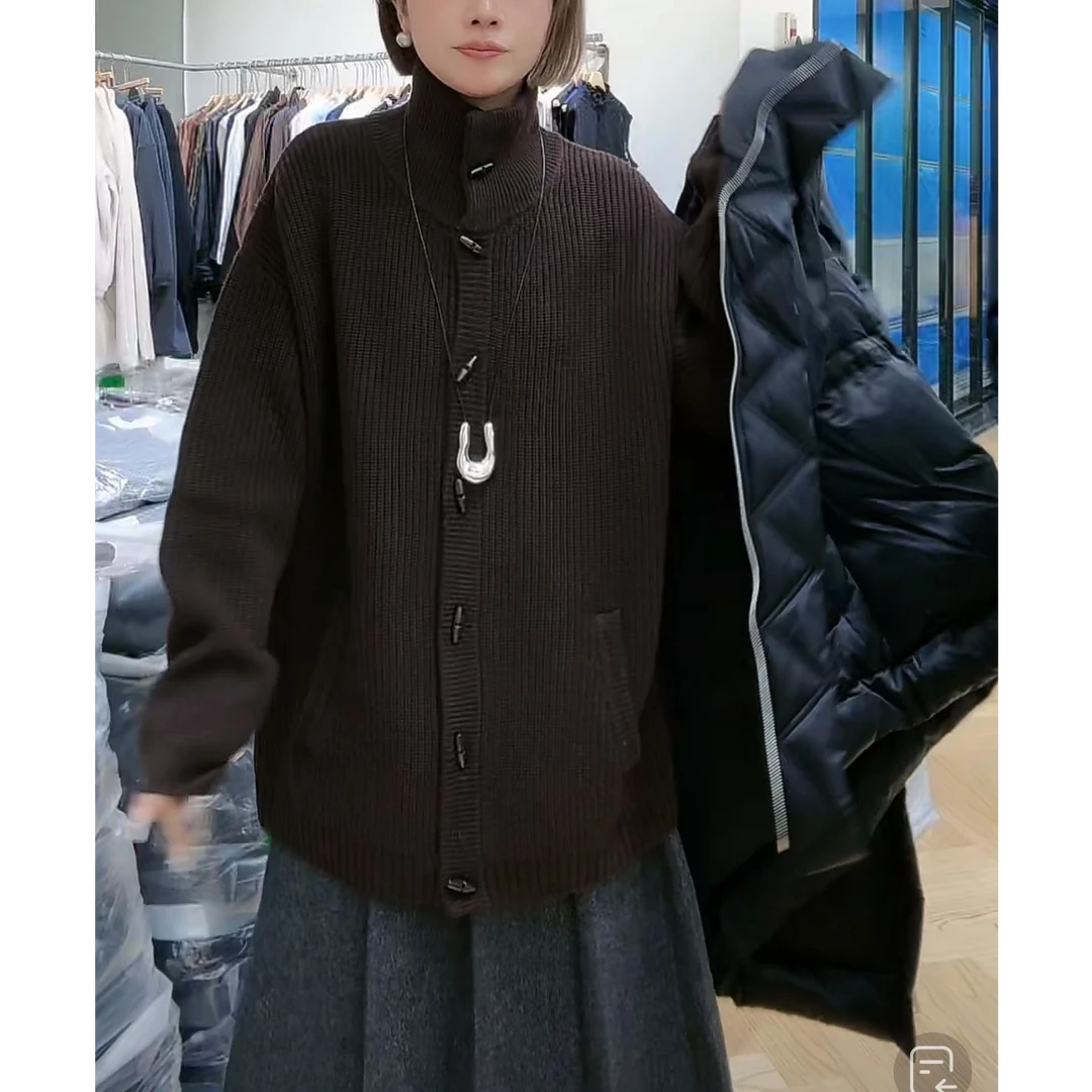 【no退no换 谨慎下单】高领牛角扣长袖针织开衫 82A737