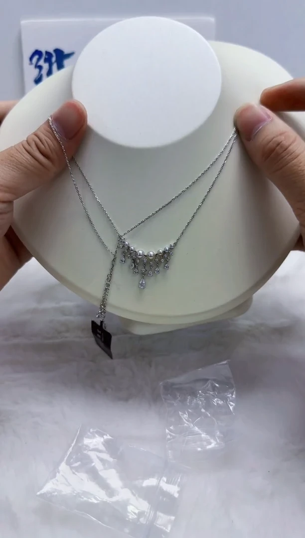 银S925镶嵌海水珍珠DA a750 灰珠套链