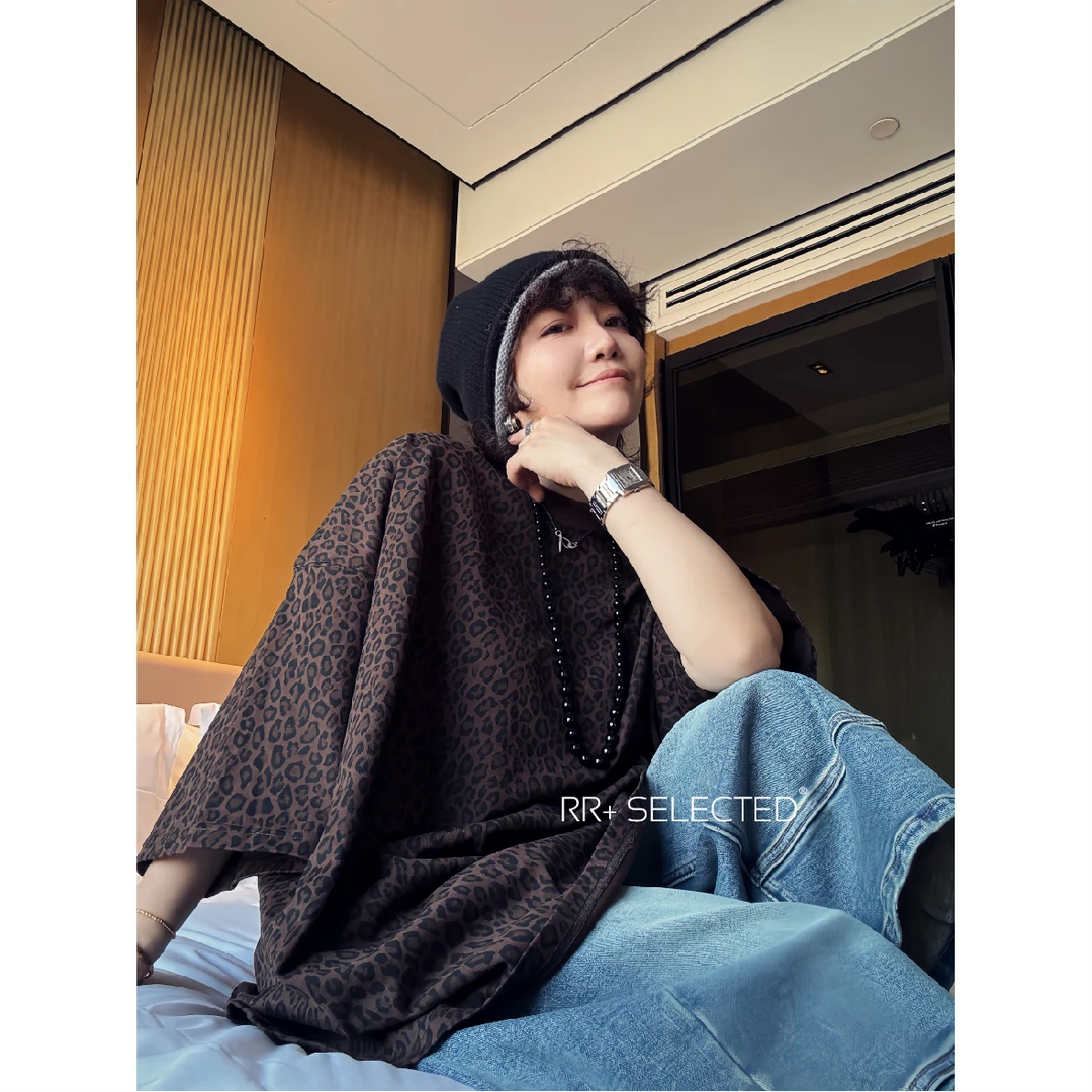 19786复古豹纹短袖T恤女秋时尚休闲百搭上衣