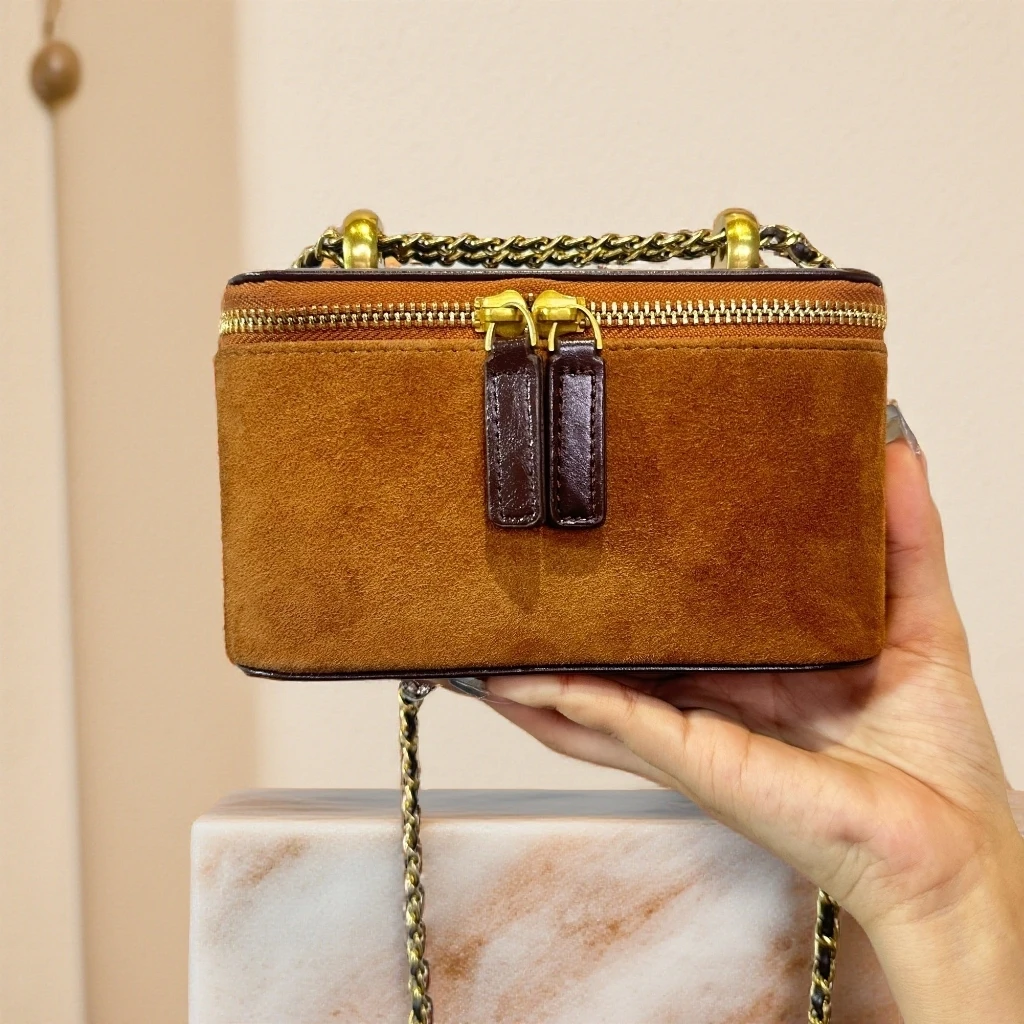 澜卡芙秋冬新款头层皮小香风盒子包百搭手腕经典斜挎包轻奢菱格包