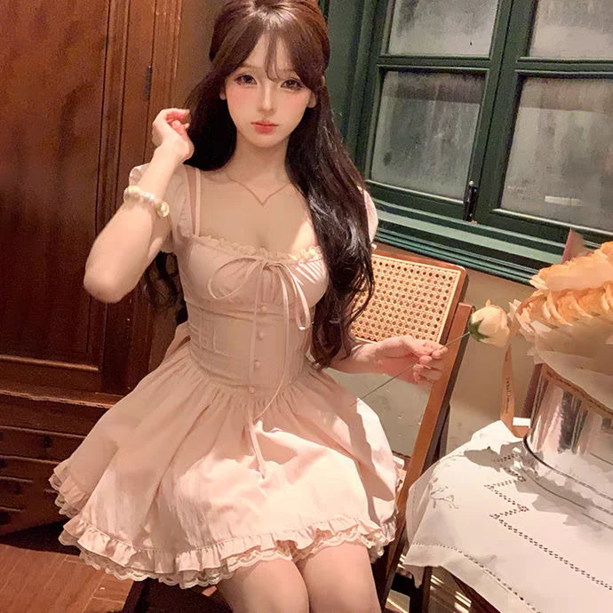 大码女装甜美新款法式大蝴蝶结显瘦蓬蓬公主连衣裙11777