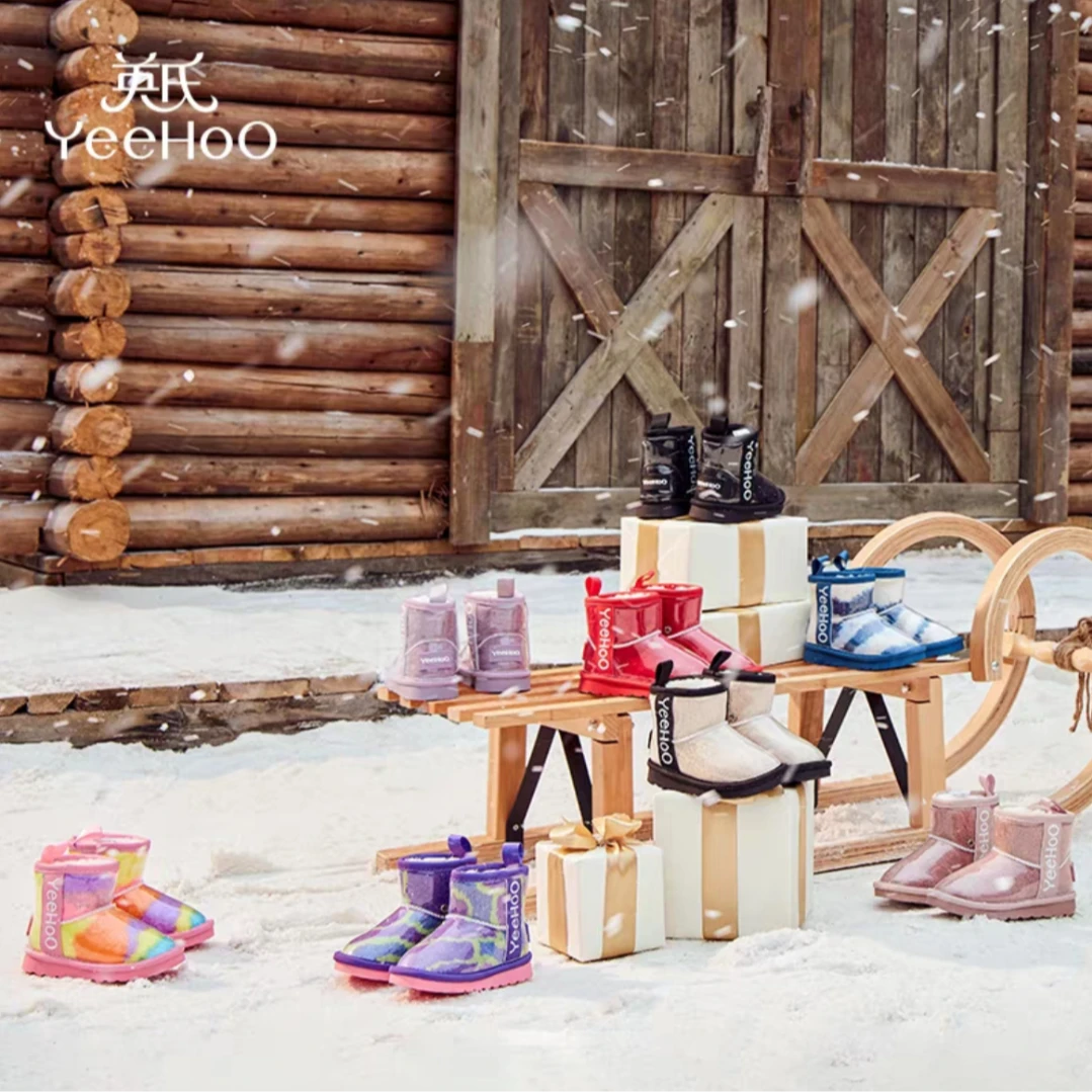 英氏雪地靴果冻靴儿童鞋冬季加绒加厚男女童保暖棉鞋宝宝防雪靴子