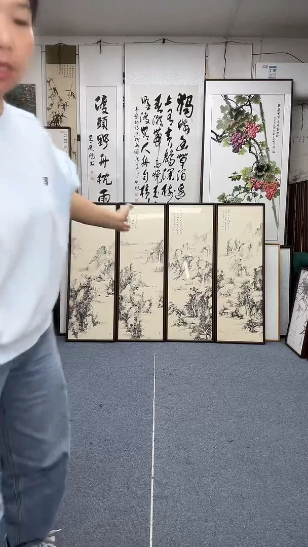 国画43*163实木画框京东包邮手绘一单四幅