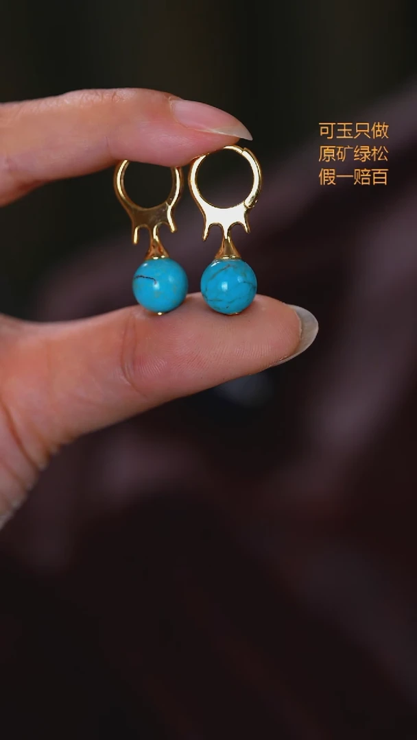 银S925镶嵌绿松石珠宝奇石耳环