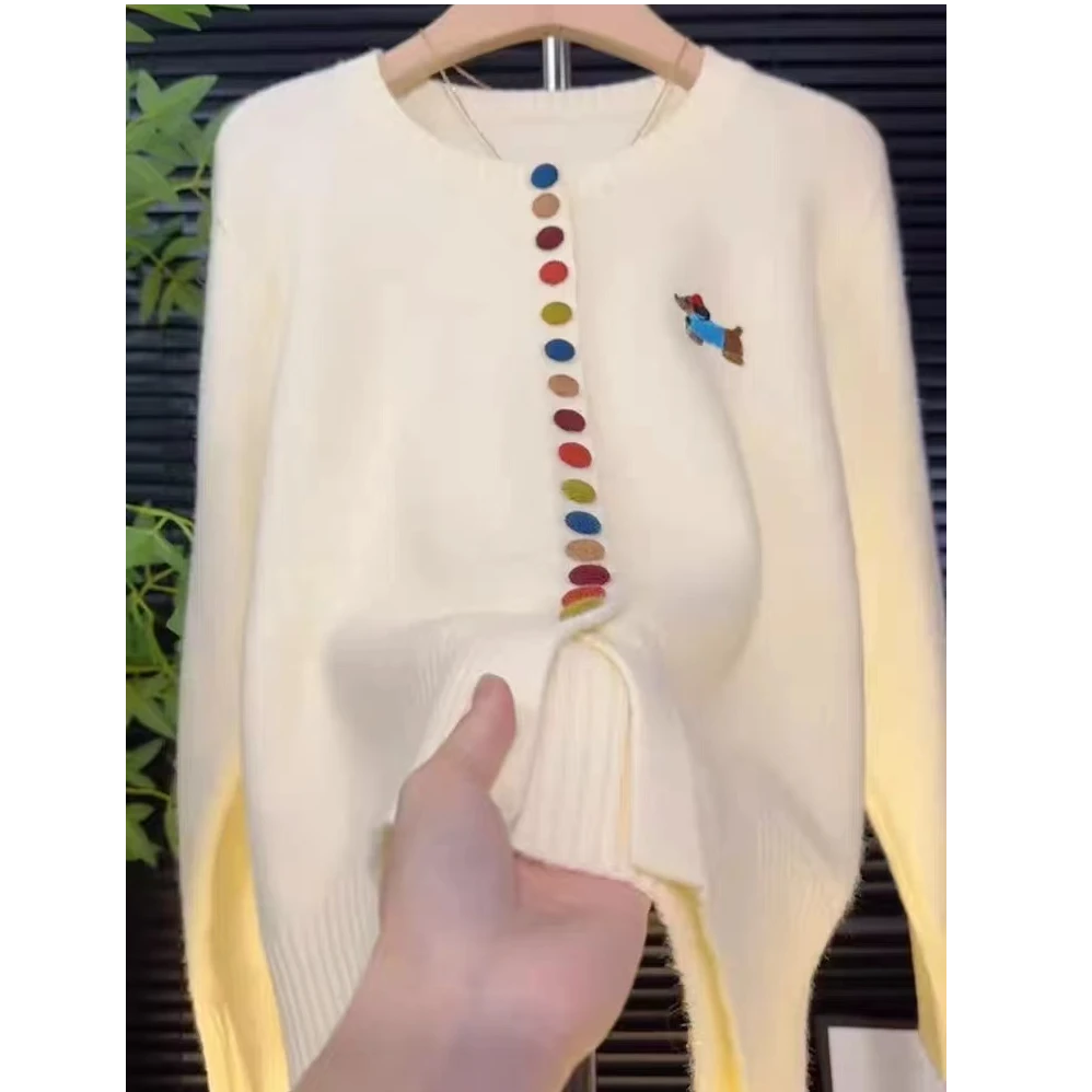 （9963）大码女装小香风彩色纽扣圆领毛衣外套女宽松慵懒秋冬针织衫