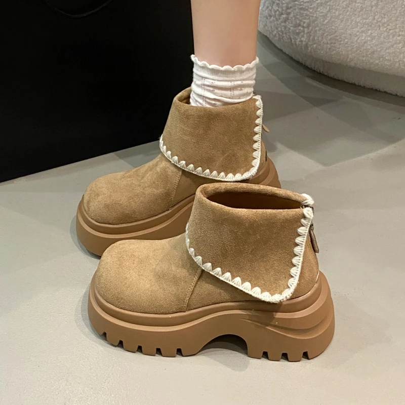 复古高级感小个子厚底增高马丁靴女款2025新款秋季显瘦白色短靴子