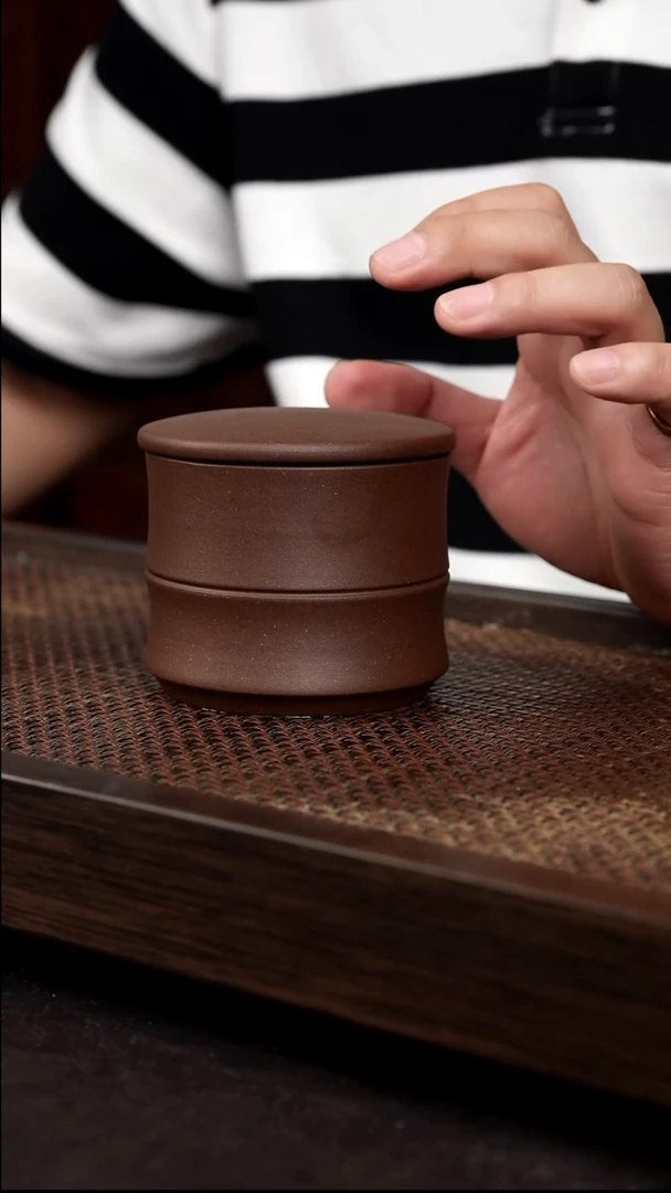 茶壶紫砂紫泥竹节茶叶罐