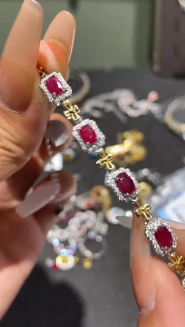 银S925镶嵌手链红宝石手链