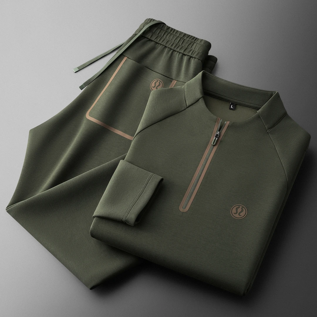 BALEYSWO秋季时尚莫代尔空气层卫衣两件套男士半拉链休闲运动套装