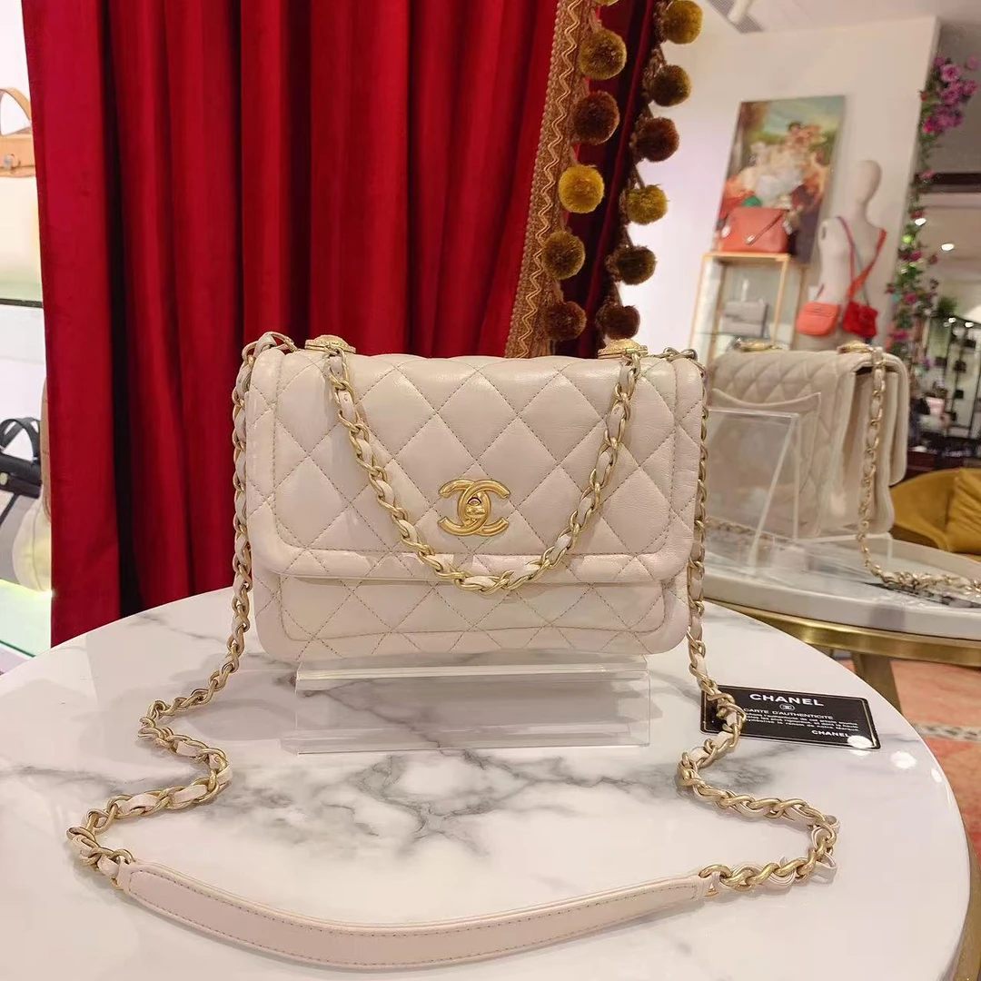 95新 Chanel/香奈儿  金币豆腐包米色单肩包/12777768