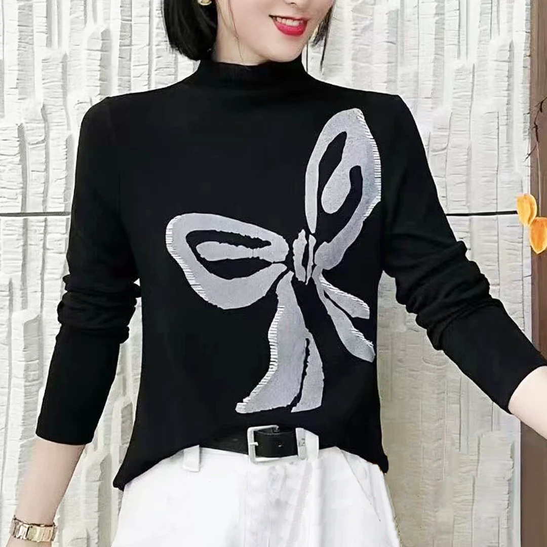 2517【衣长58】时尚印花打底衫女2025秋冬新款减龄百搭T恤【B4】