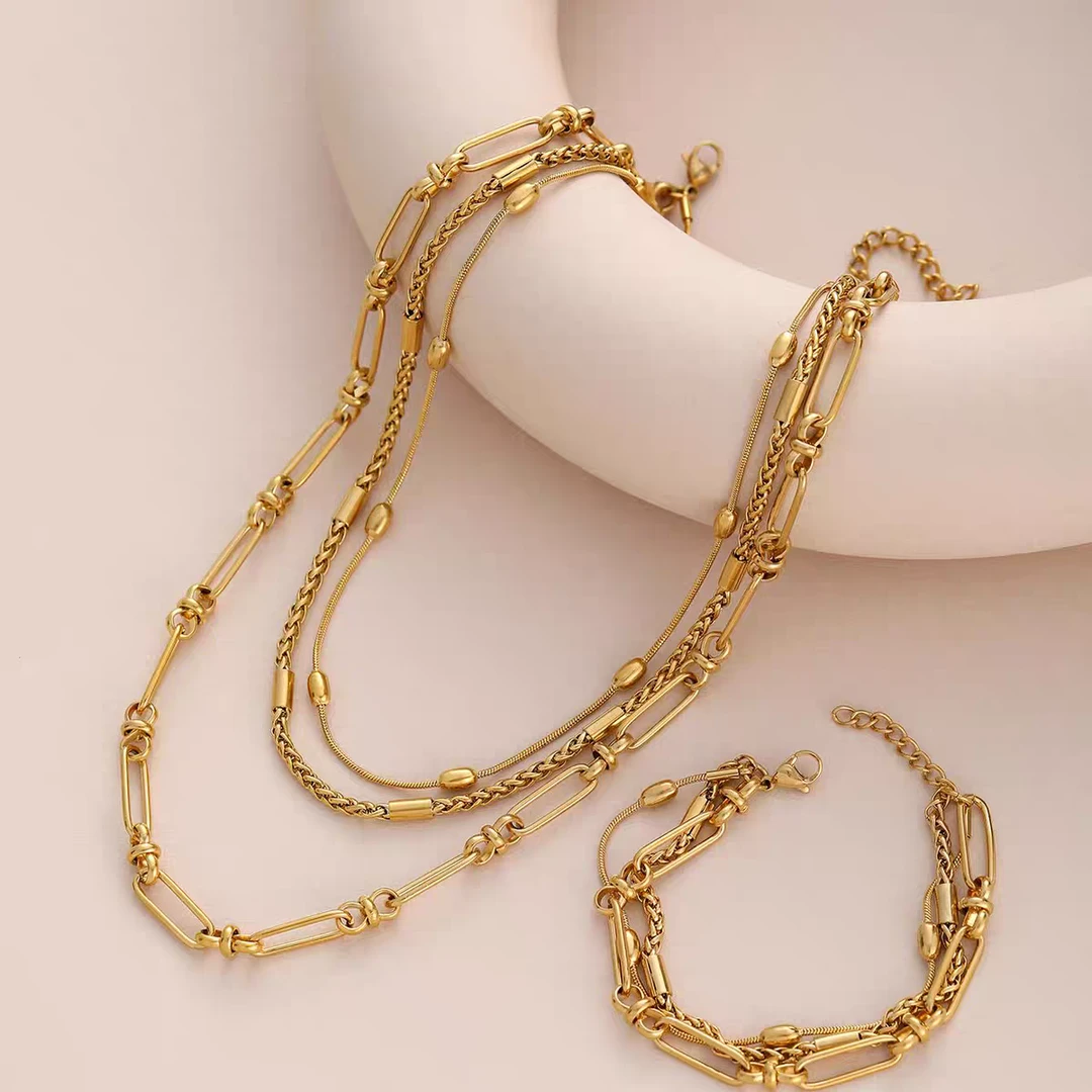 钛钢项链 钛钢项链饰品LARVINA多层欧美两件套