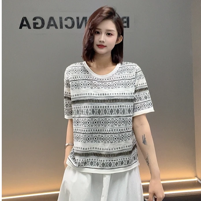 （货号050）针织短袖波西米亚风女夏季薄款毛短袖女款独特漂亮小衫