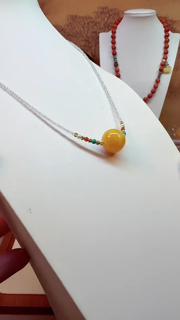 蜜蜡颈饰14K金镶嵌X165