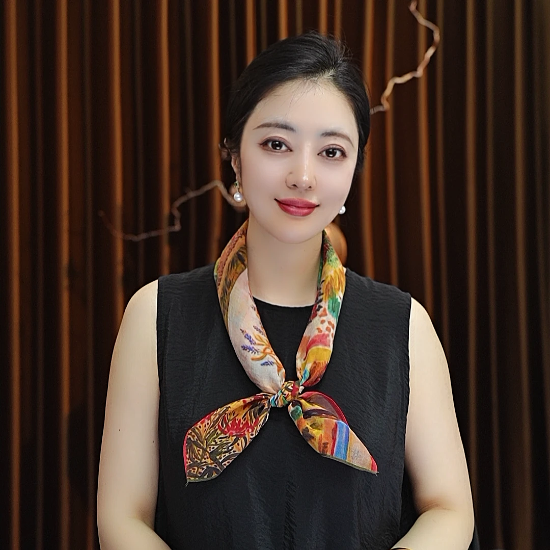 【小镇】70*70丝麻小方巾百搭女士丝巾围巾春夏款油画风复古显气质