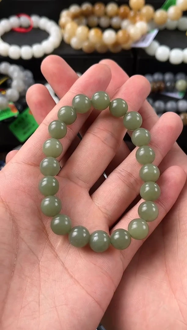 【闪购商品】和田玉手串未镶嵌且末青白手串卡10mm微色差