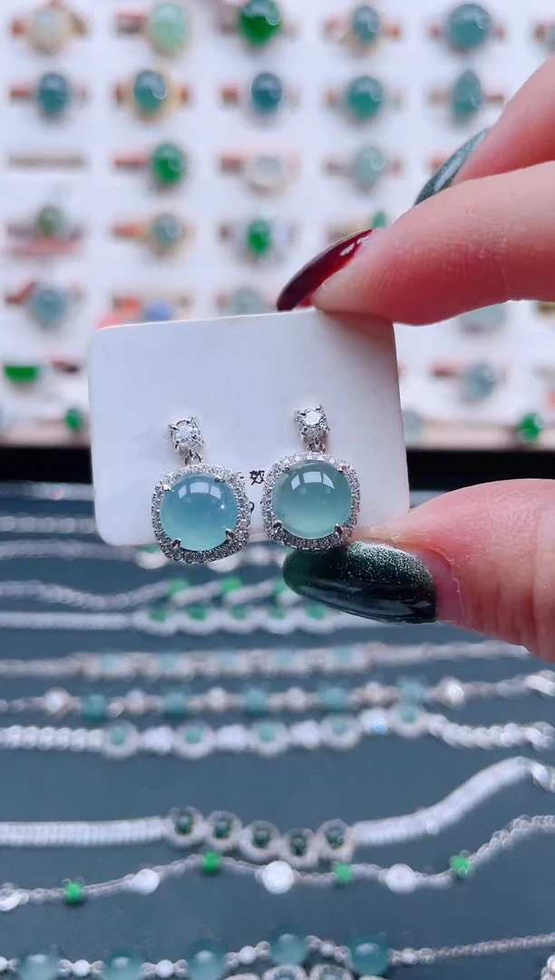 银S925镶嵌翡翠耳饰天然翡翠