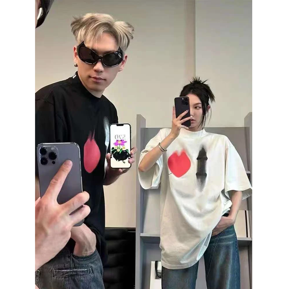夏季新款纯棉T恤宽松休闲百搭INS风上衣原宿风短袖圆领男女情侣装