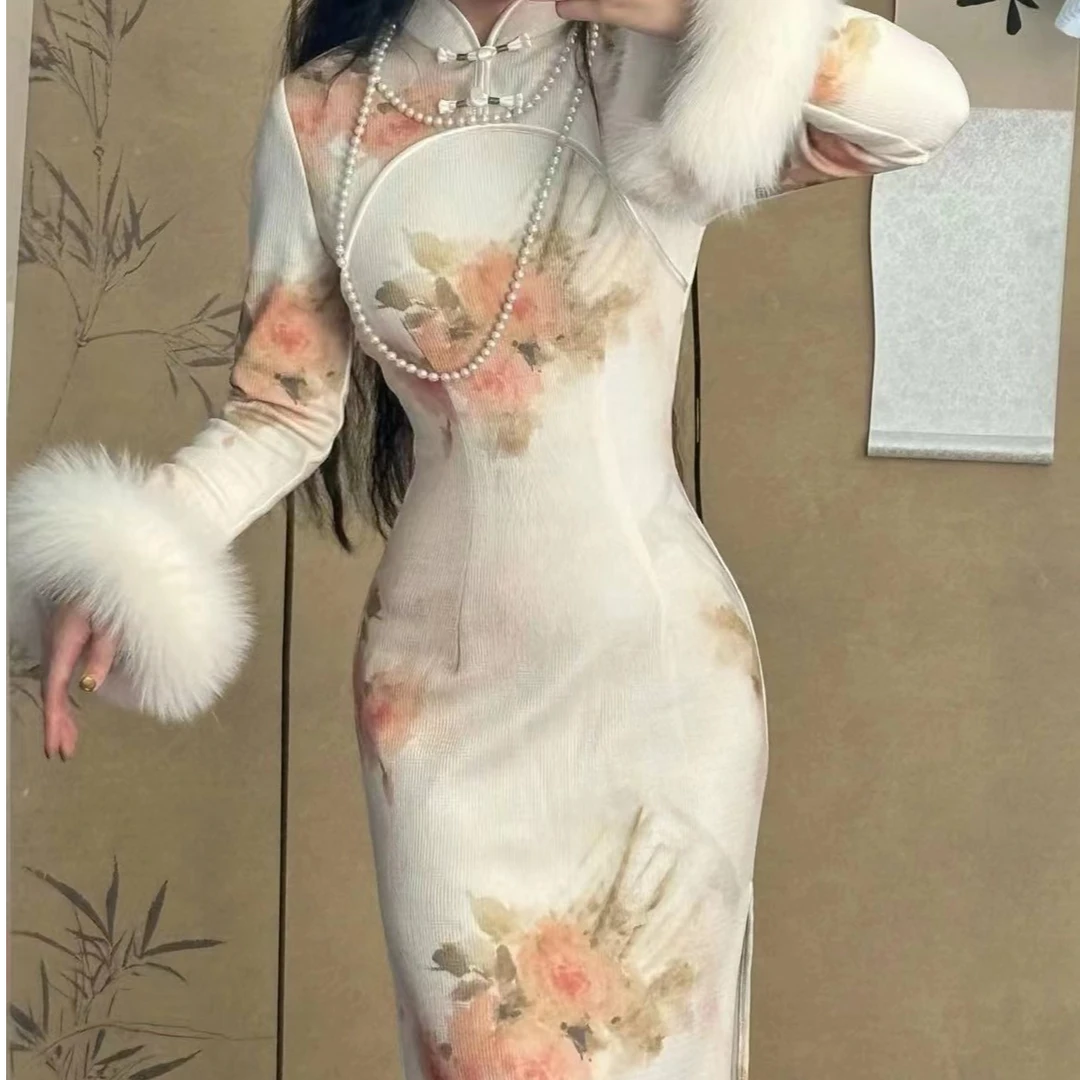 LHMknk1活动画报夫人原创自制新中式国风旗袍水墨花 小姐梦