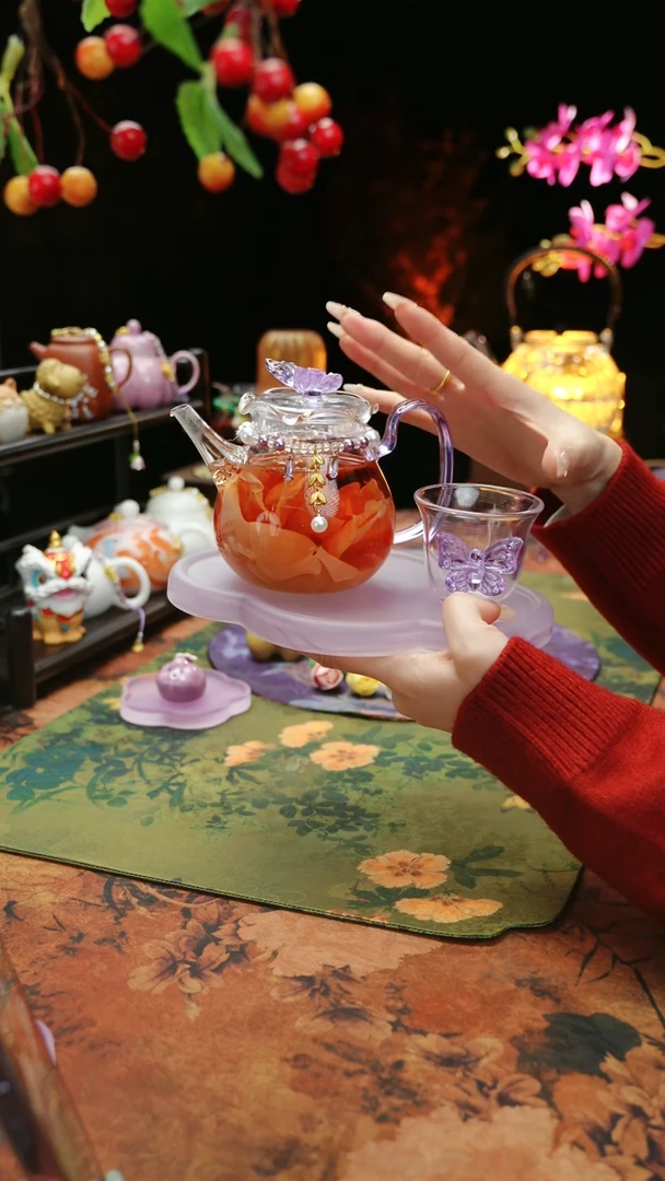 【闪购商品】紫色壶承+茶壶+链子+杯子