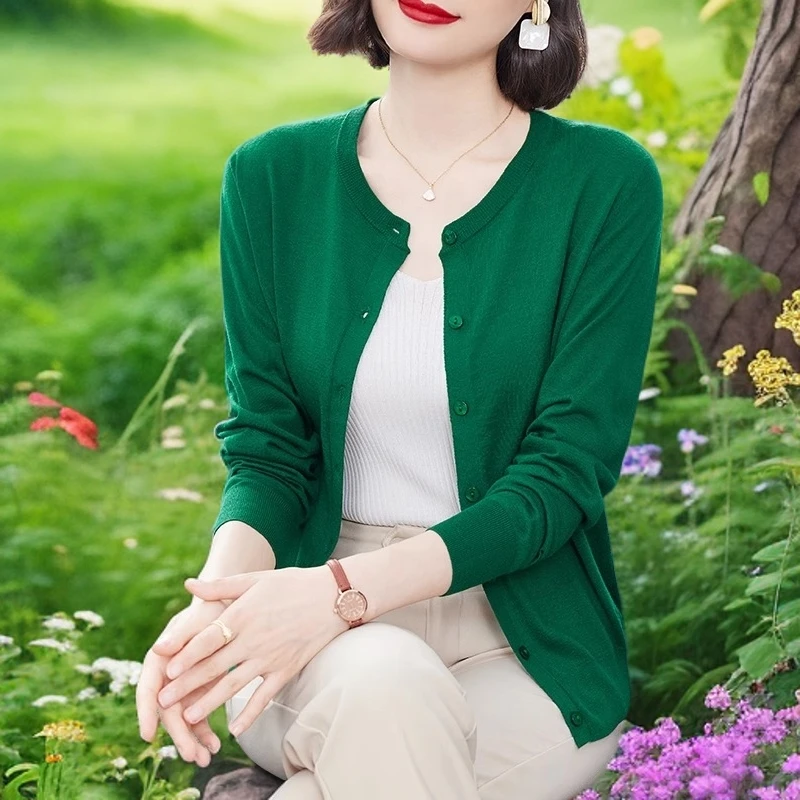 【商场爆款】羊毛衫开衫女春秋爆款圆领薄款外搭时尚外套针织上衣