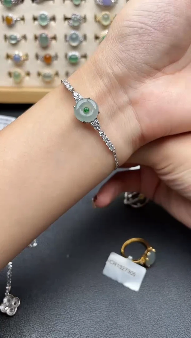 翡翠戒指银S925镶嵌一物一证一礼盒