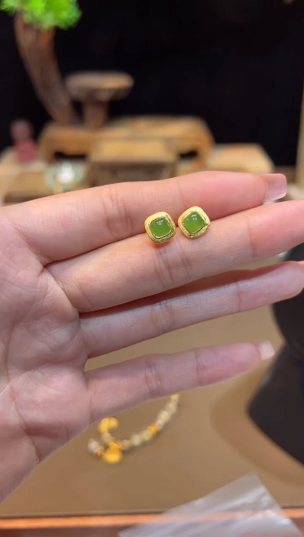 银S925镶嵌和田玉耳饰手饰@@