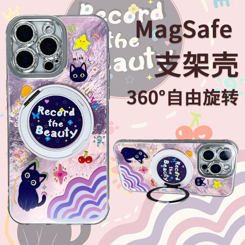 镜头膜360°旋转支架适用苹果华为OPPOvivo小米一加彩星猫咪手机壳