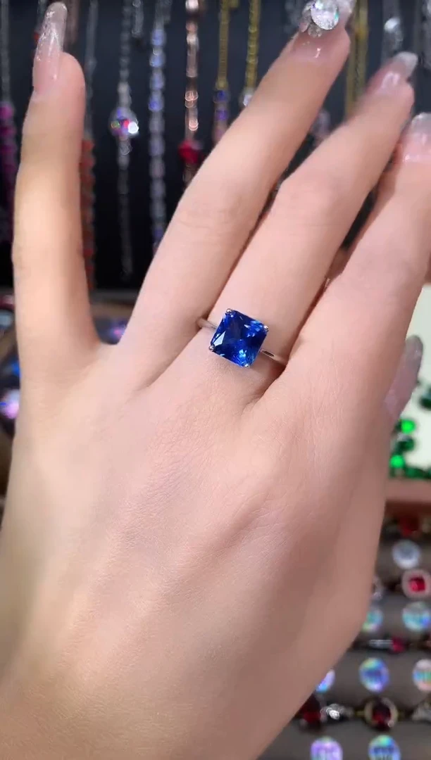 戒指蓝宝石银S925镶嵌矢车菊8银色