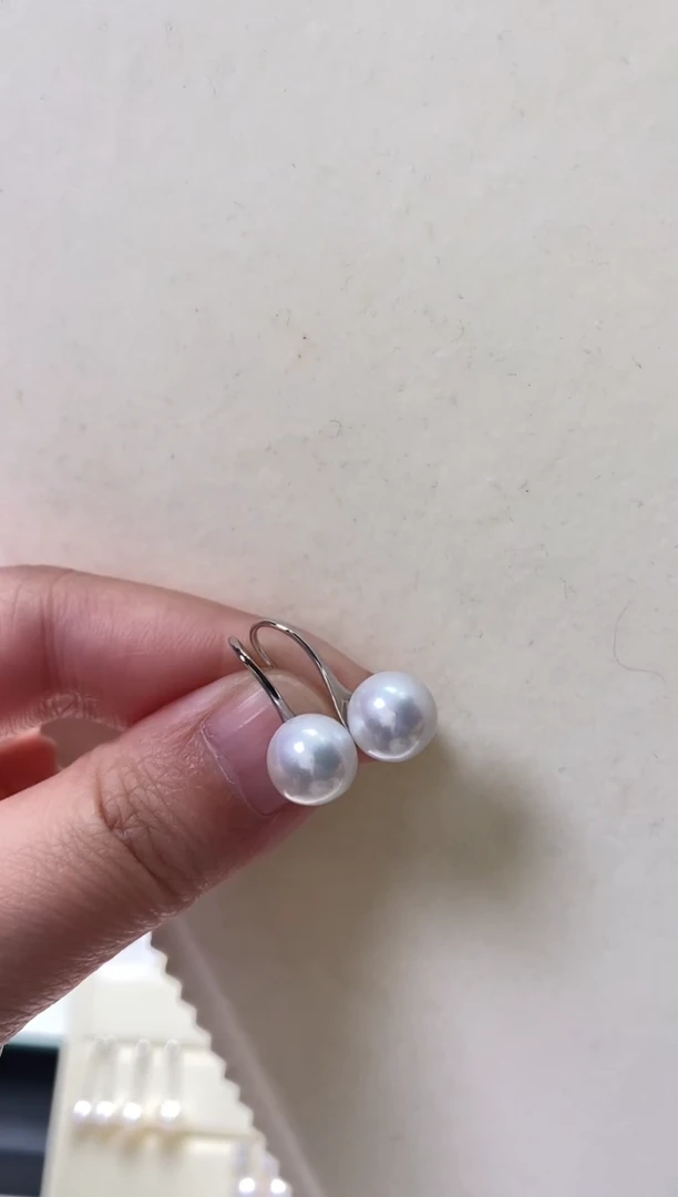 银S925镶嵌耳钉淡水珍珠9.5MM