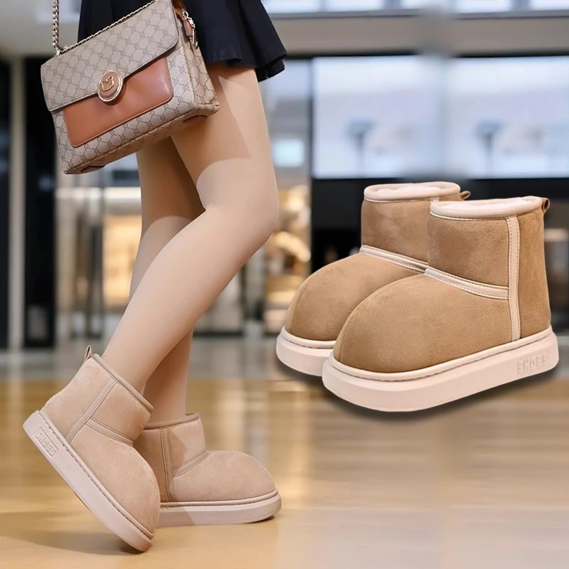 2025冬季新款女生丑萌大头雪地靴居家加绒保暖厚底棉靴面包鞋外穿