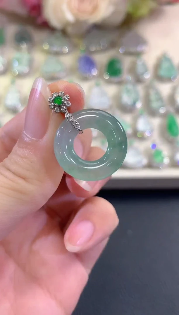 吊坠(不含链)18K金镶嵌翡翠b21