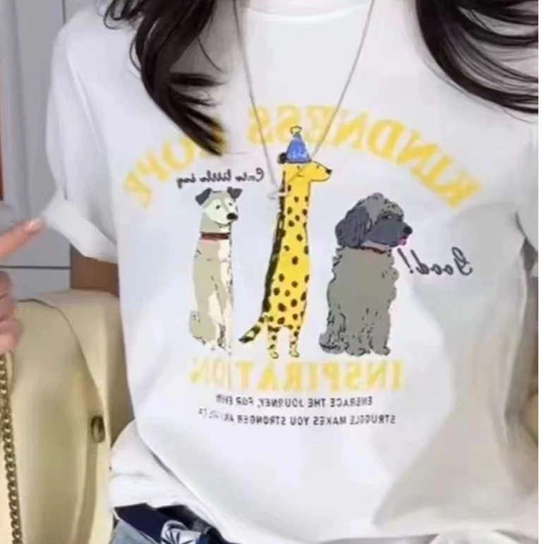 美丽娜推荐卡通动物水印女士T恤