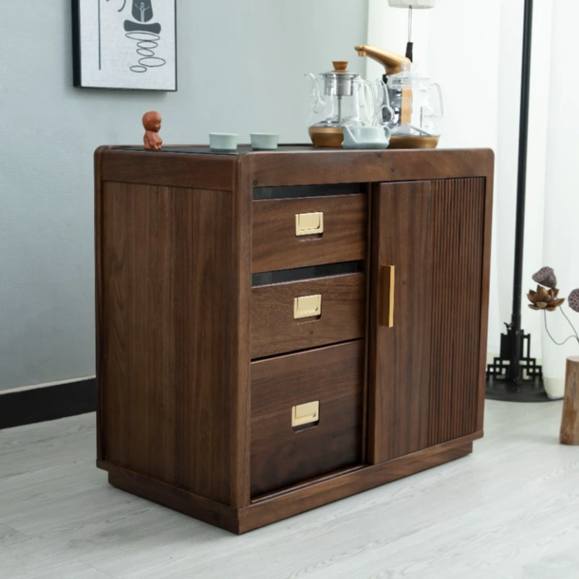 南美胡桃木可移动实木茶水柜茶桌边柜烧水一体茶台沙发边几小茶柜