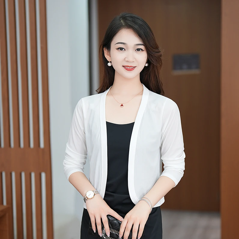 高档冰丝披肩上衣女夏季名媛百搭气质薄款衫外套长袖洋气长款大码