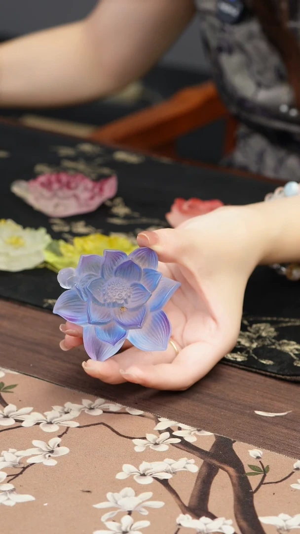 琉璃手工艺品6月荷花香插带杯垫