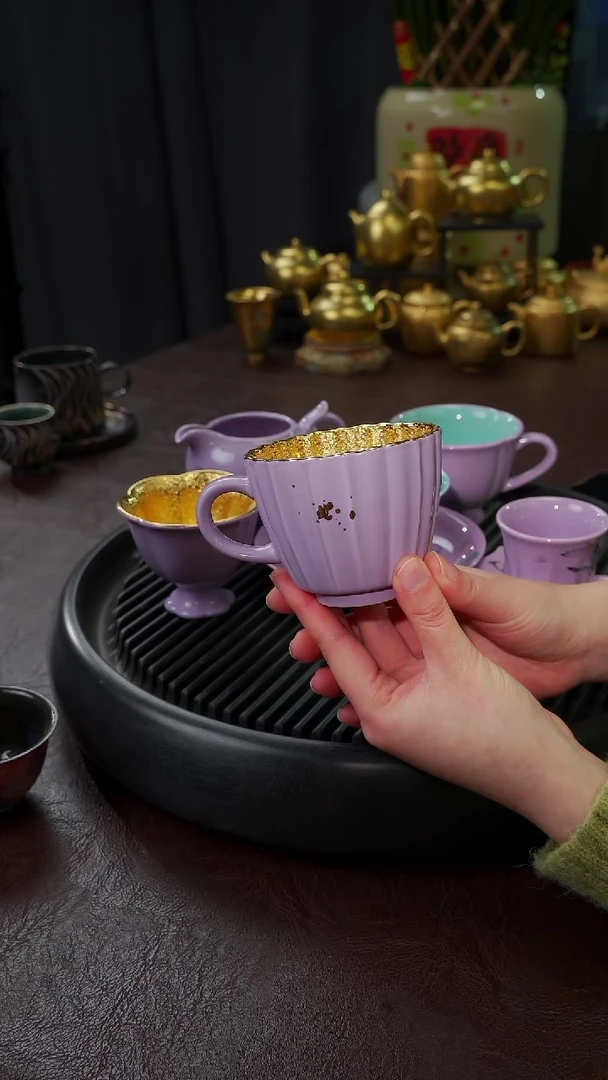 【闪购商品】杯【宜景窑烟幕紫鎏金】筋纹马克杯