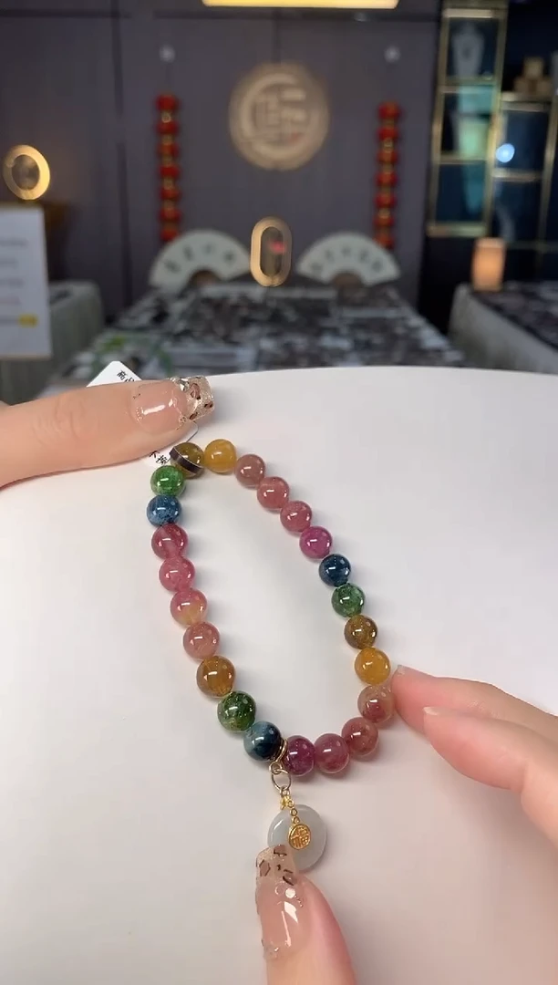 未镶嵌老矿碧玺色标彩虹单圈手串8mm+碧玺dan多样性发货一条