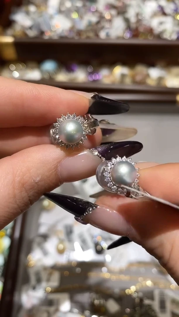 银S925镶嵌耳饰海水珍珠楚楚珠宝中古甄选不退换