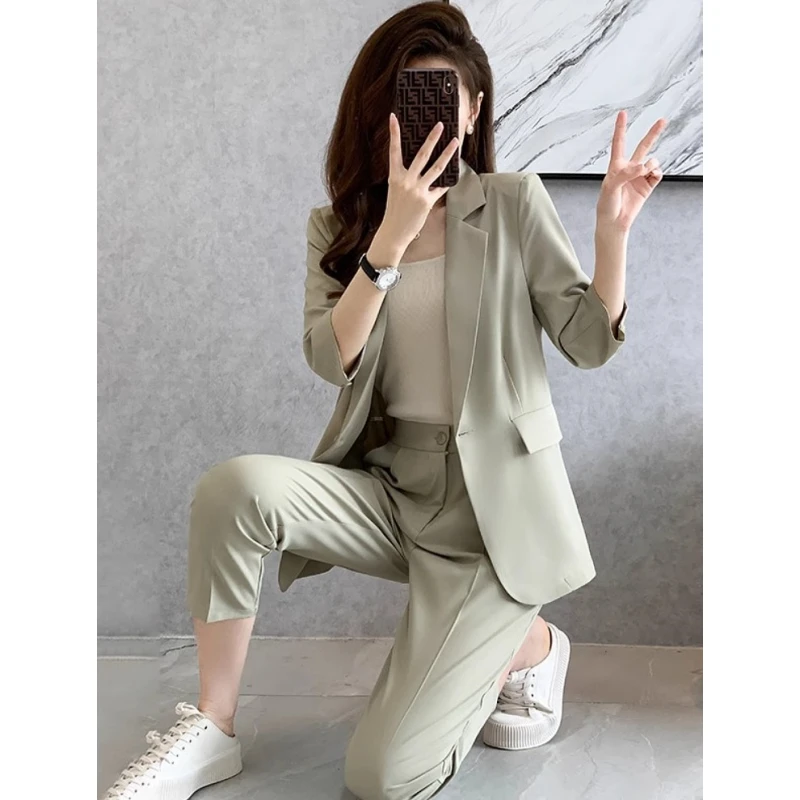 西装外套女2025新款夏季薄款七分袖小个子职业正装休闲西服套装夏