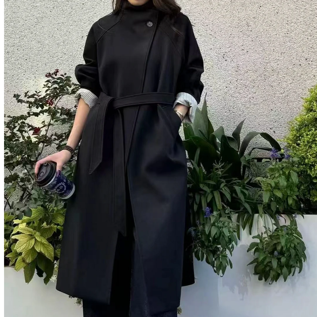 赫本风纯色高领大衣女2025年春季新款韩系高级感休闲百搭外套6732