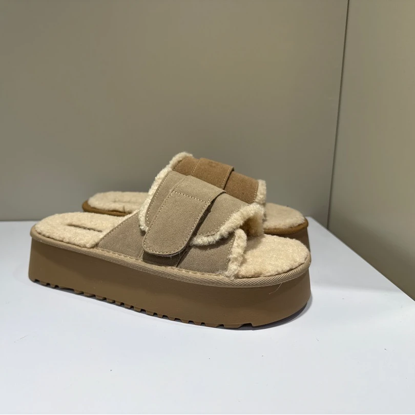 毛拖圆头一字拖百搭女鞋外穿厚底舒适时尚韩版秋冬凉鞋113-24