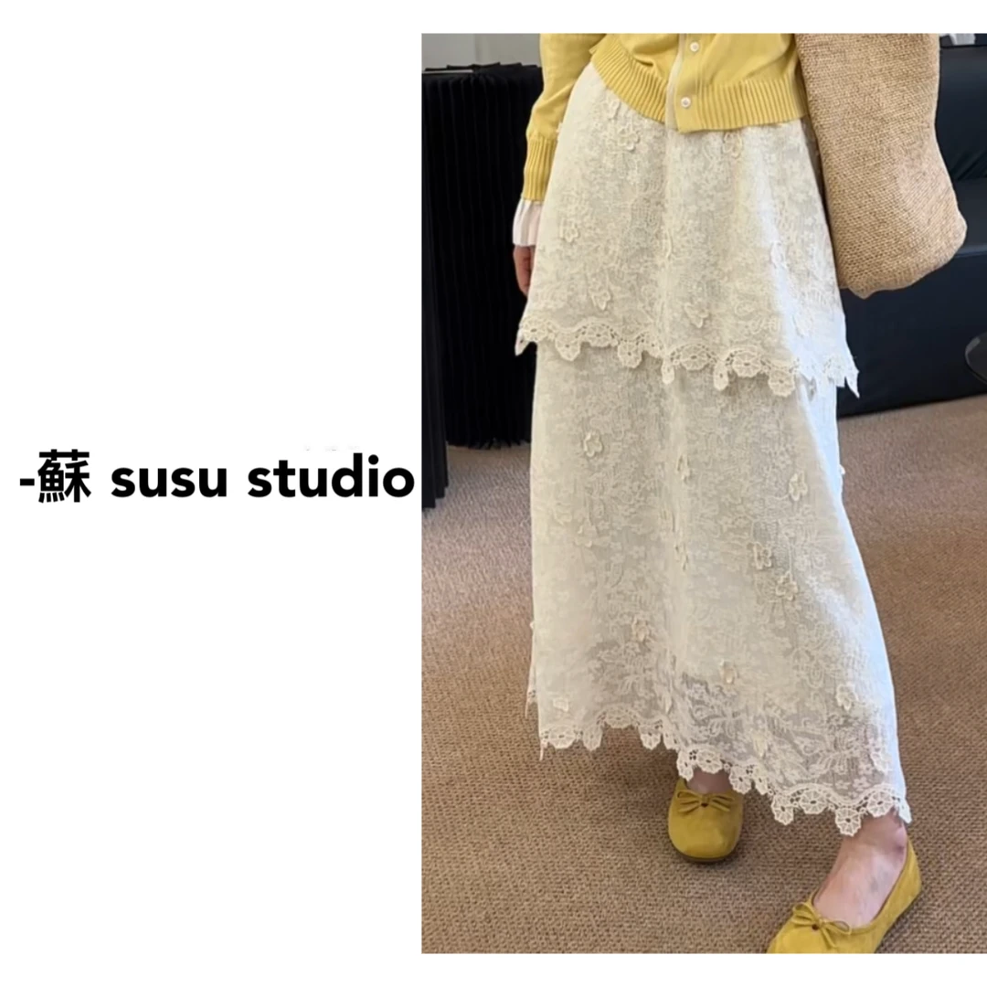 MM重工蕾丝半身裙女2025新款高腰显瘦裙小个子气质a字长裙22156