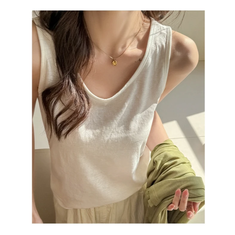 F2063-雪花棉打底外穿夏季遮腐乳宽松慵懒风小吊带背心
