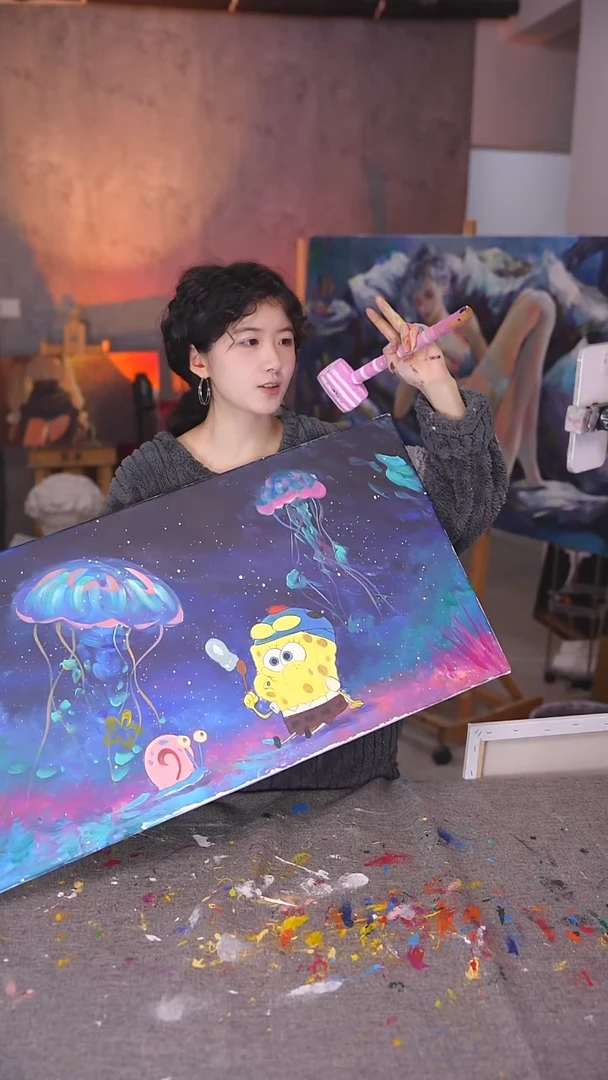 【闪购商品】油画大尺寸海绵宝宝丙烯画