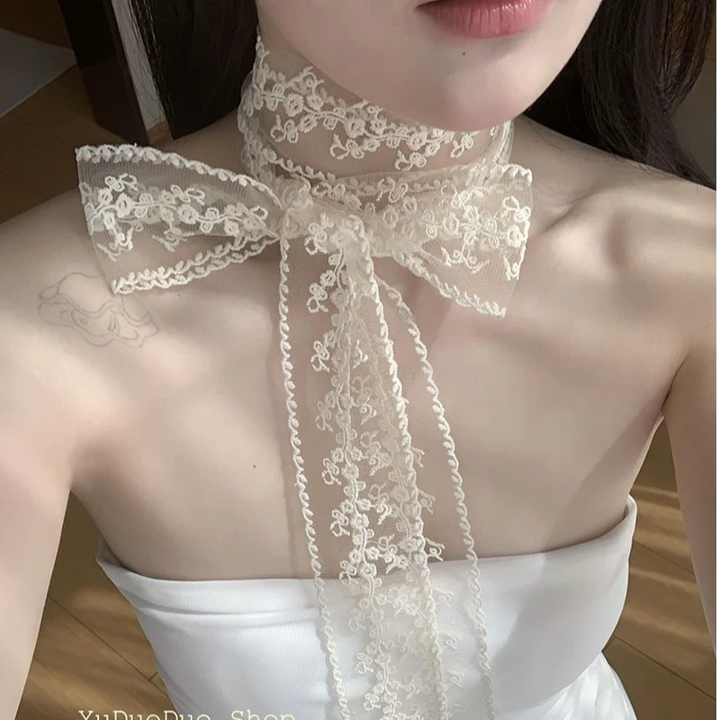 韩版ins复古蕾丝长条丝巾女个性百搭装饰飘带法式发带多功能腰带
