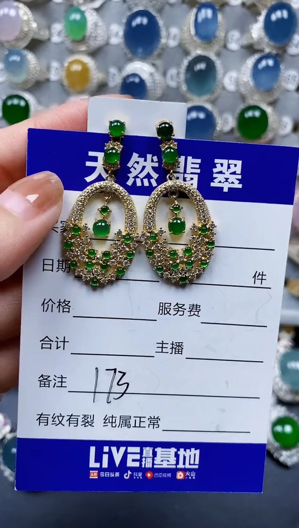 翡翠银S925镶嵌耳饰0173