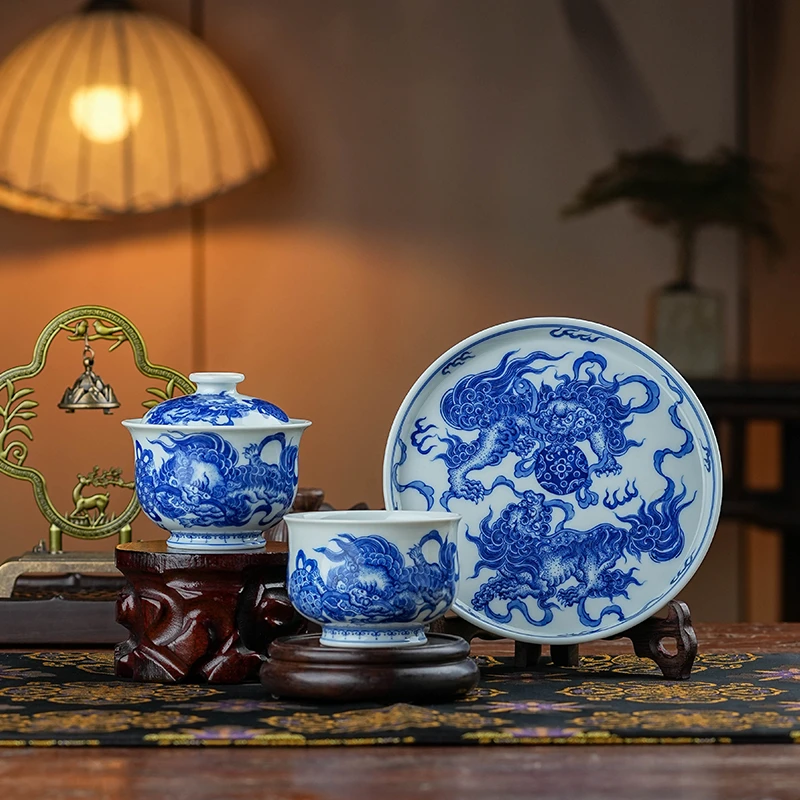 刘建锋窑  双狮绣球套组  茶杯茶具茶瓷喝茶品茗  LJF318