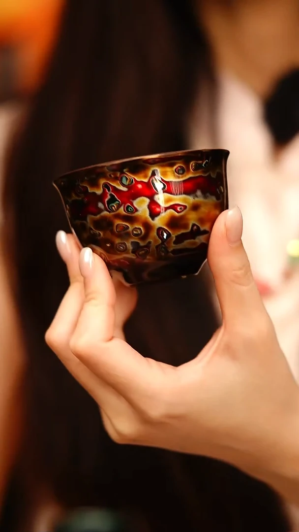 @设计款极光红犀皮螺钿主人杯@   非遗大漆